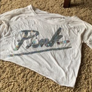 White crop top long sleeve PINK size small